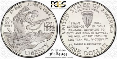 1991-95-W $1 World War II PR69DCAM