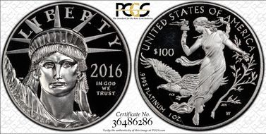 2016-W $100 Statue of Liberty PR69DCAM