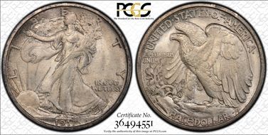 1917-S 50C Reverse MS64