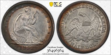 1853 50C Arrows & Rays AU58
