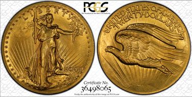 1907 $20 High Relief, Wire Edge MS62