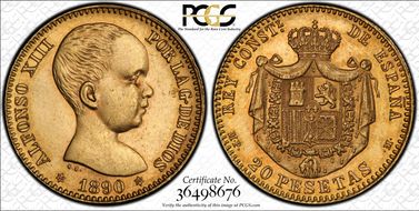 1890-MP M 20 Pta (1890) MS63