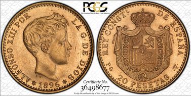 1896-PG V 20 Pta (1961) MS63