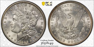 1886 $1 VAM 1A, Line in 6 MS66+