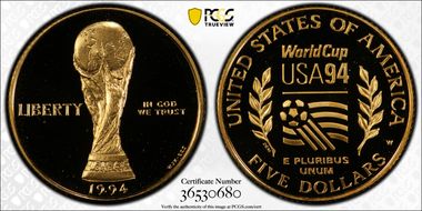 1994-W $5 World Cup PR70DCAM
