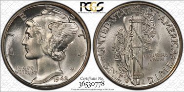 1942-D 10C MS67+ FB