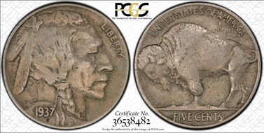 1937-D 5C 3 Legs VF35