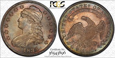 1834 50C Large Date, Small Letters MS65+