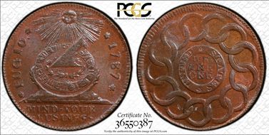 1787 Fugio 1C United States, 4 Cinq MS65+ BN