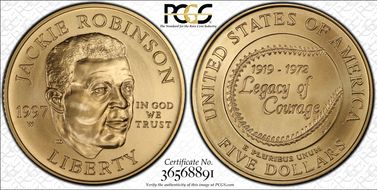 1997-W $5 Jackie Robinson MS70