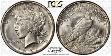 1921 $1 High Relief, Peace MS63