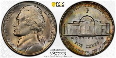 1945-P 5C Doubled Die Reverse MS66FS