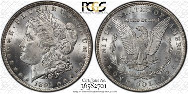 1891-CC $1 VAM 7, Spitting Eagle MS63