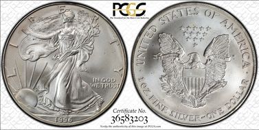 1996 $1 Silver Eagle MS68