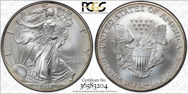 1996 $1 Silver Eagle MS68