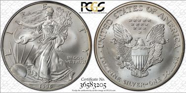 1996 $1 Silver Eagle MS68