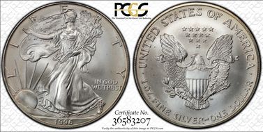 1996 $1 Silver Eagle MS68