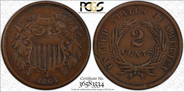 1864 2C Large Motto XF45BN