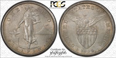 1909-S Peso KM-172  Ag AU58