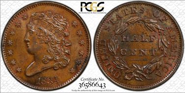 1834 1/2C MS64BN