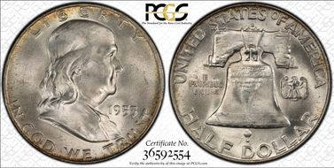 1953-D 50C Obv Die Clash FS-402 MS65FBL