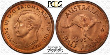 1943(m) 1/2D MS64+ RD