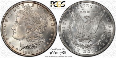 1884 $1 VAM 2A, Partial E Rev MS66+