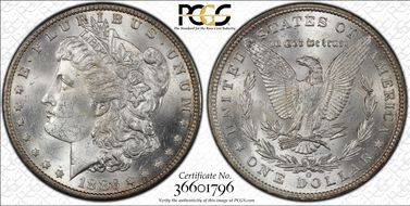 1886-O $1 VAM 1A, Clashed E MS62