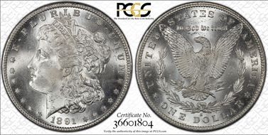 1891-S $1 VAM 3 Doubled Stars MS65