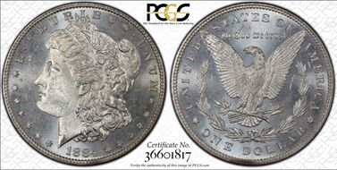 1884 $1 VAM 4, Small Dot MS65