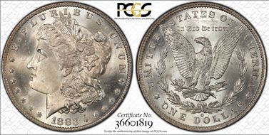 1883-O $1 VAM 36A, Partial E Rev MS66