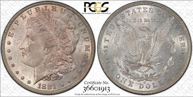 1881-O $1 VAM 27 Doubled Ear MS62