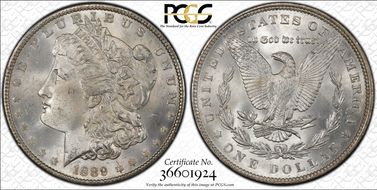 1889 $1 VAM 16, Doubled Ear MS64