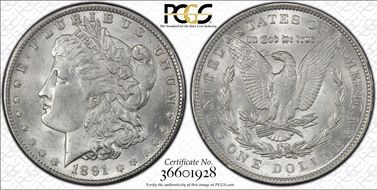 1891 $1 VAM 2A Dbl Ear/Moustache MS61