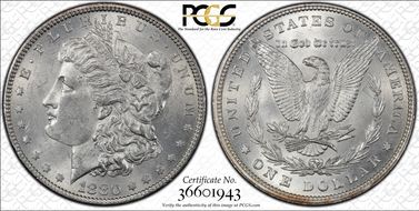 1880 $1 VAM 33A Partial E Rev AU58