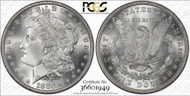 1880-O $1 VAM 6A 8/7 Ear MS64+