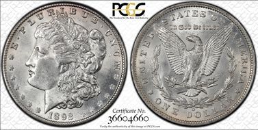 1892-O $1 Doubled Ear, VAM 5(7) MS62