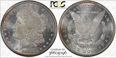 1878-CC $1 VAM 6 Doubled Leaves MS64PL