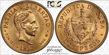 1916 2 Peso KM-17  Au MS64