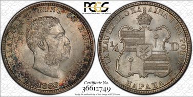 1883 25C Hawaii MS64