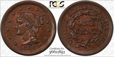 1856 1C Upright 5 MS64BN