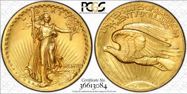 1907 $20 High Relief, Wire Edge MS64