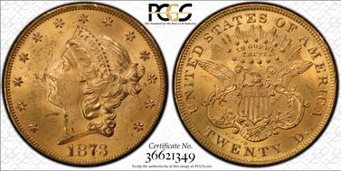 1873 $20 Open 3 MS63+