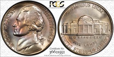 1939-S 5C Reverse of 1940 MS66FS
