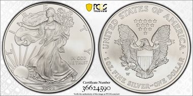 2008-W $1 Burnished Silver Eagle Reverse of 2007 SP70