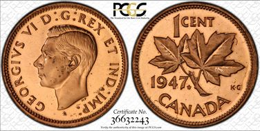 1947 1C Maple Leaf SP65CAM