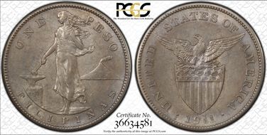1911-S Peso AU58