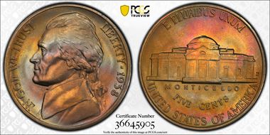 1938-D 5C Jefferson MS68FS