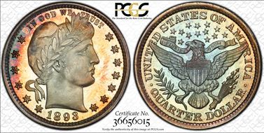 1893 25C PR67CAM