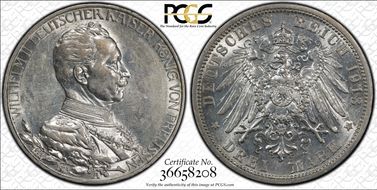 1913-A 3 Mk 25th Year J-112 AU58